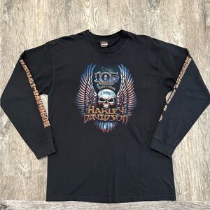 Harley-Davidson Shirt Mens XL Black Long Sleeve 105th Anniversary 2007 Illinois